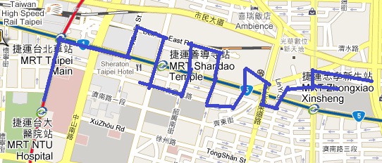 Walking path around ZhongXiao Street